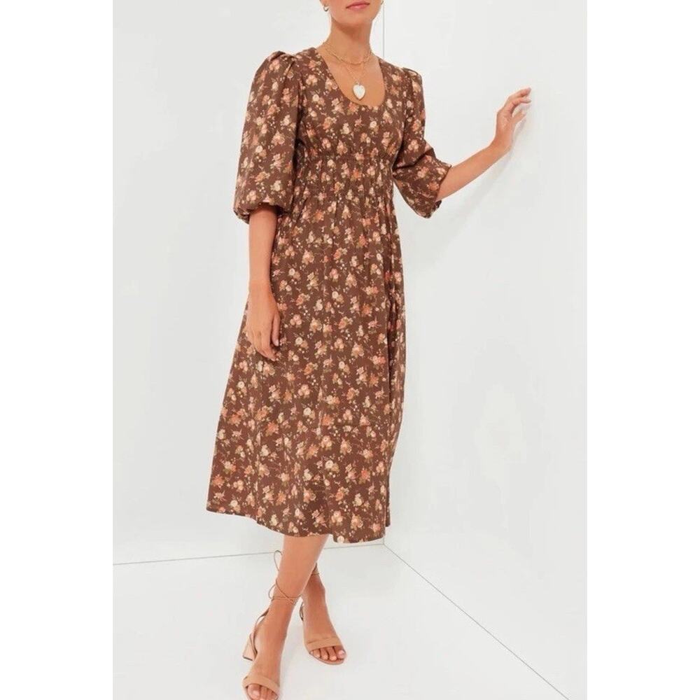 Tuckernuck NEW Rosewood Chintz Marlena Floral Brown Boho Midi Dress SIZE XXS